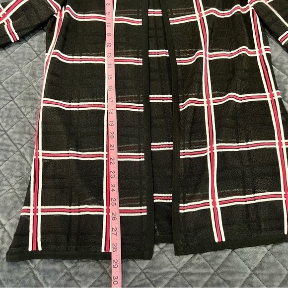 Ming Wang XS Black Red Plaid 3/4 Cardigan Knit Lightweight Jacket Top W - Picture 4 of 12